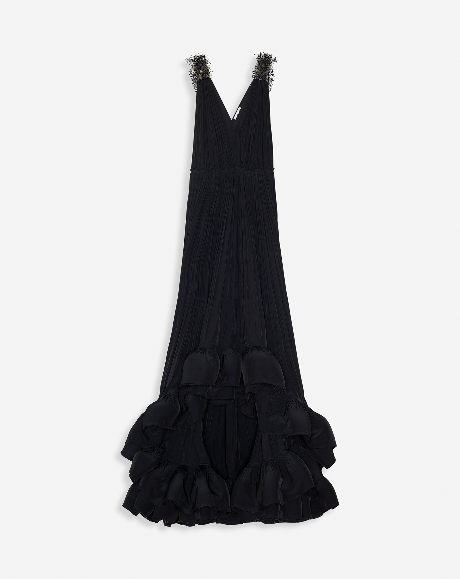 Lanvin Long Embroidered Charmeuse Evening Gown For Women In Black