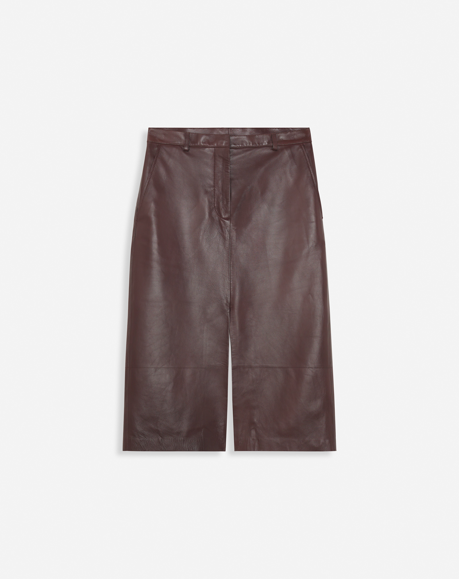 Lanvin Straight Leather Midi Skirt For Women In Brown